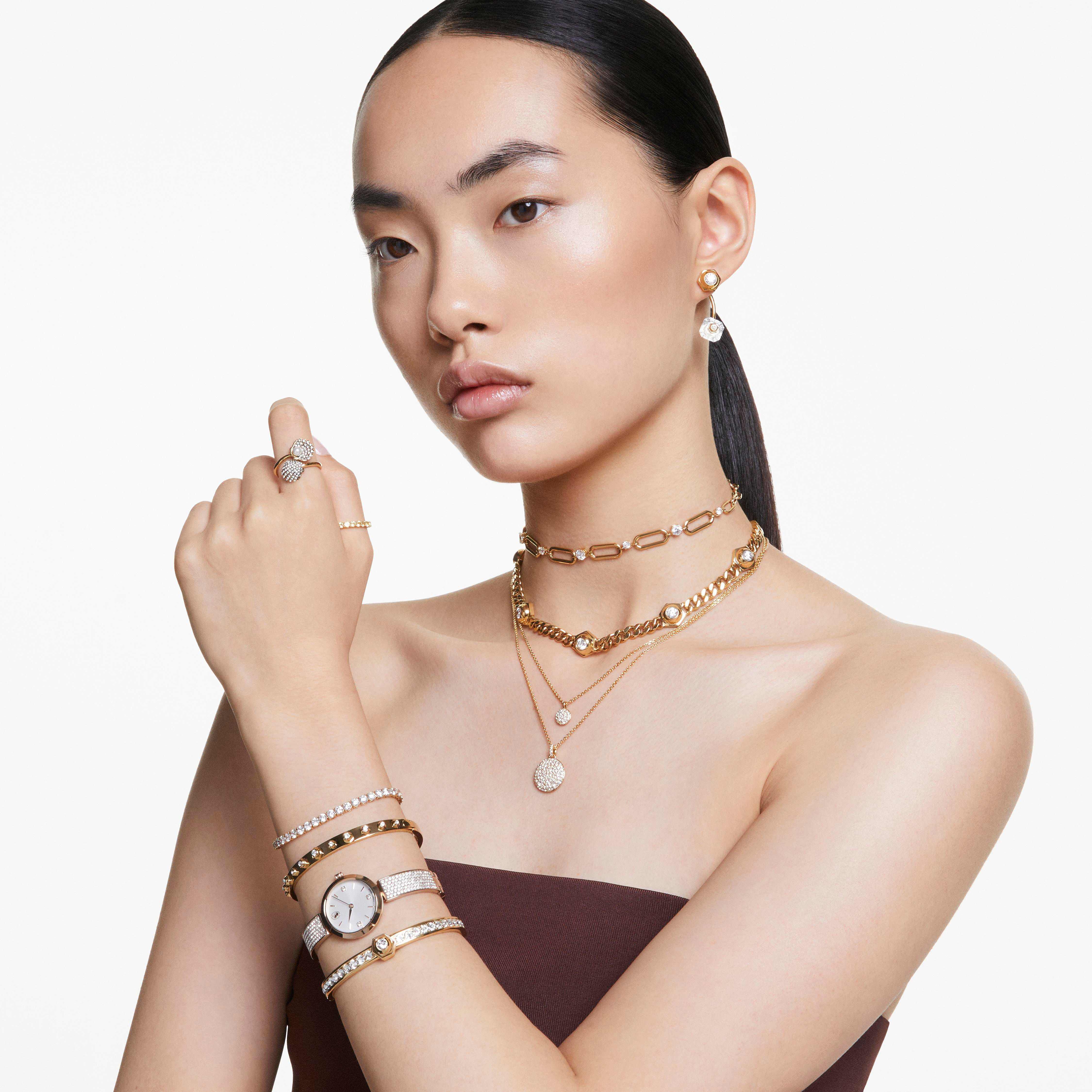 swarovski numina bangle  round cut  white  gold tone plated