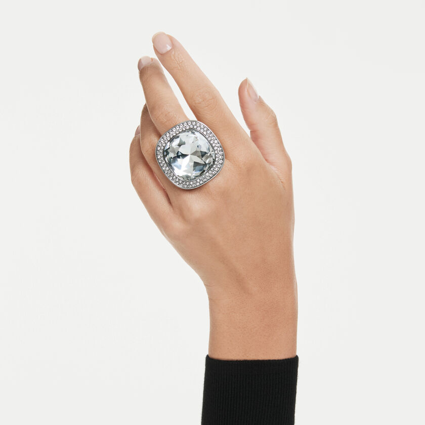 swarovski una angelic cocktail ring  cushion cut  white  ruthenium plated