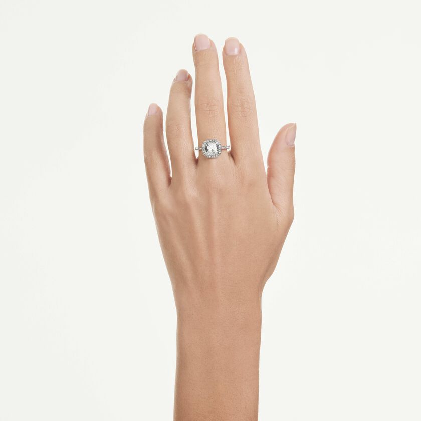 swarovski una angelic halo ring  cushion cut  white  rhodium plated