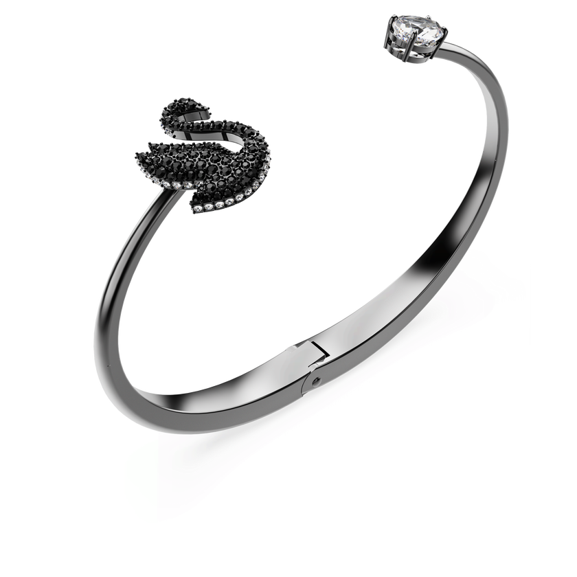 swarovski swan bangle  swan  black  ruthenium plated