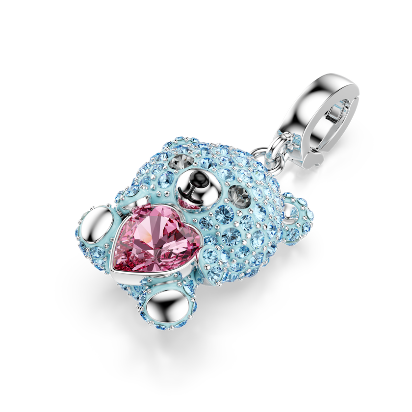swarovski idyllia charm  mixed cuts  teddy  blue  rhodium plated