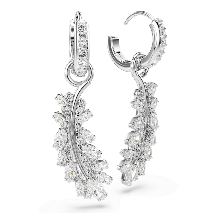 swarovski vienna earrings  mixed cuts  feather  white  rhodium plated
