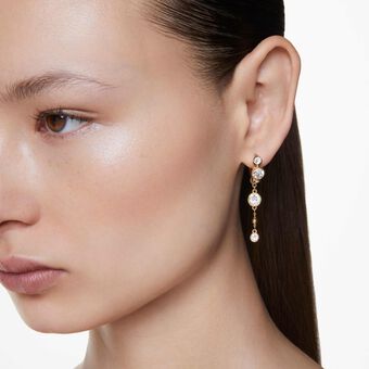 swarovski imber drop earrings  round cut  white  mixed metal finish