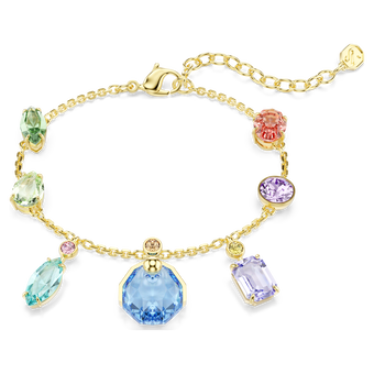 swarovski gema bracelet  mixed cuts  dangling crystals  multicolored  gold tone plated