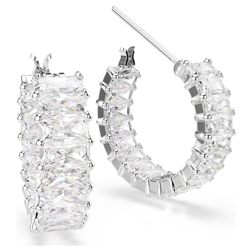 swarovski matrix hoop earrings  baguette cut  white  rhodium plated
