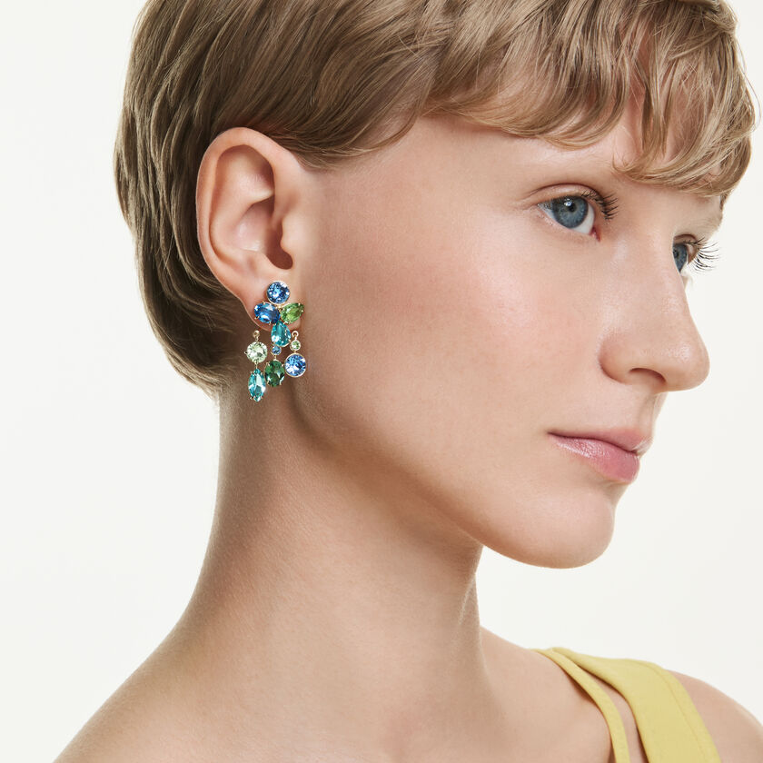 swarovski gema earrings  mixed cuts  multicolored  gold tone plated