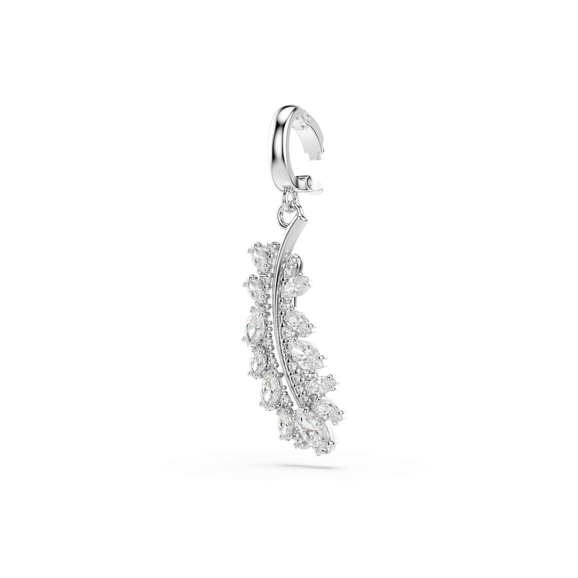 swarovski vienna charm  mixed cuts  feather  white  rhodium plated