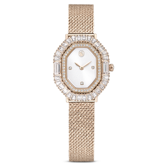 swarovski matrix octagon watch  metal bracelet  gold tone  champagne gold tone finish