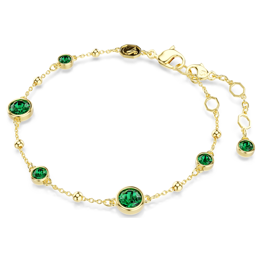 swarovski imber bracelet  round cut  green  gold tone plated
