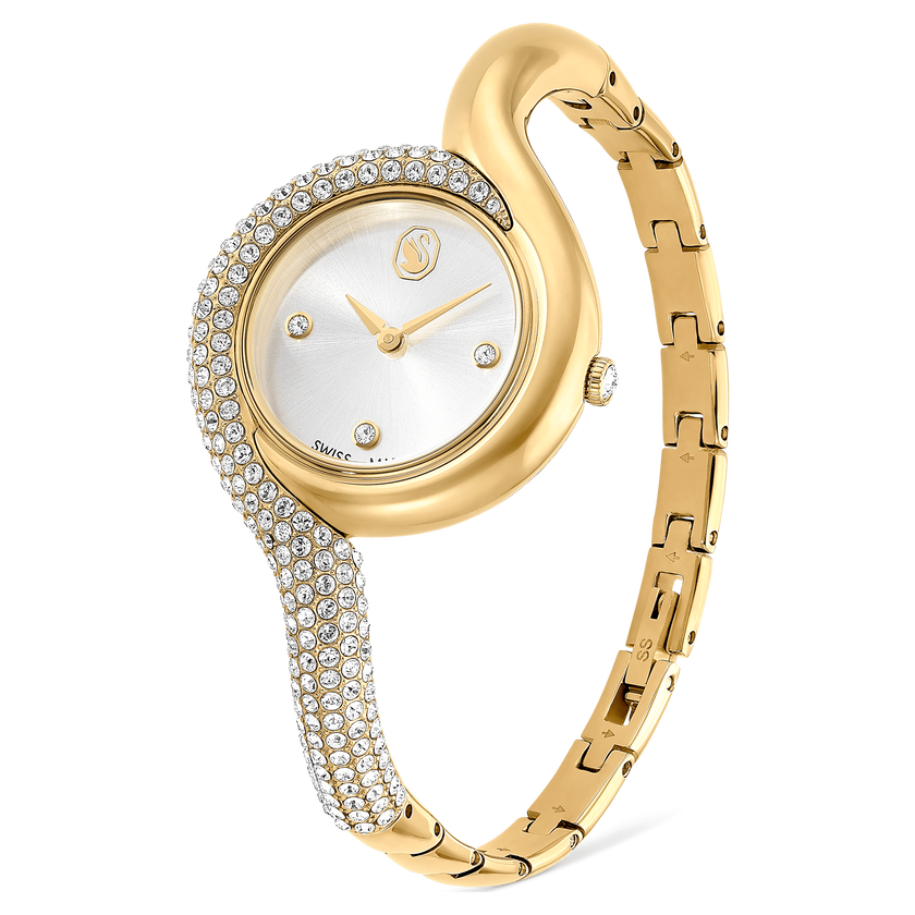swarovski dextera asymmetric watch  swiss made  metal bracelet  gold tone  gold tone finish