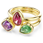 swarovski imber cocktail ring  set  2   mixed cuts  multicolored  18k gold finish