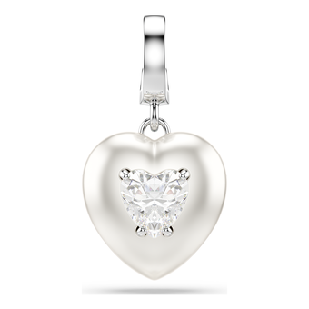 swarovski idyllia charm  mixed cuts  pearl colored coating  heart  white  rhodium plated