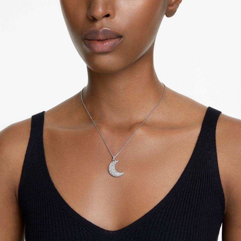 swarovski sublima pendant  moon  white  rhodium plated