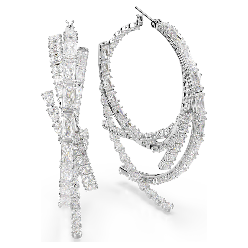 swarovski matrix hoop earrings  mixed cuts  white  rhodium plated
