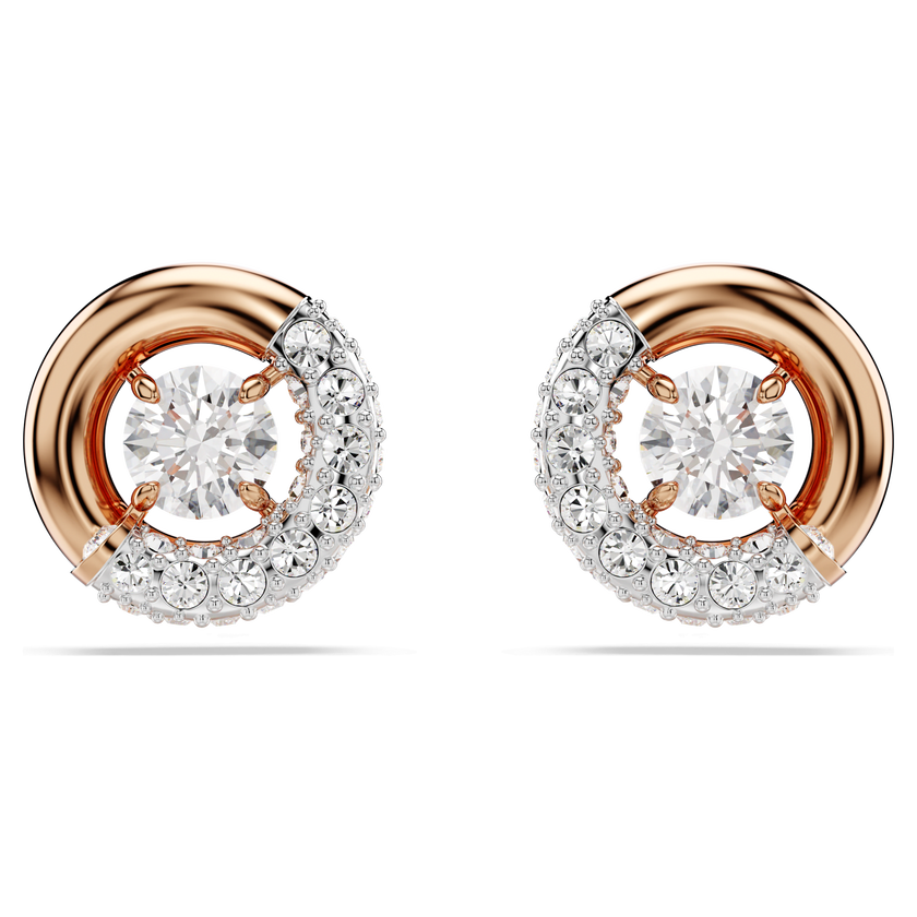 swarovski dextera stud earrings  round cut  white  rose gold tone plated