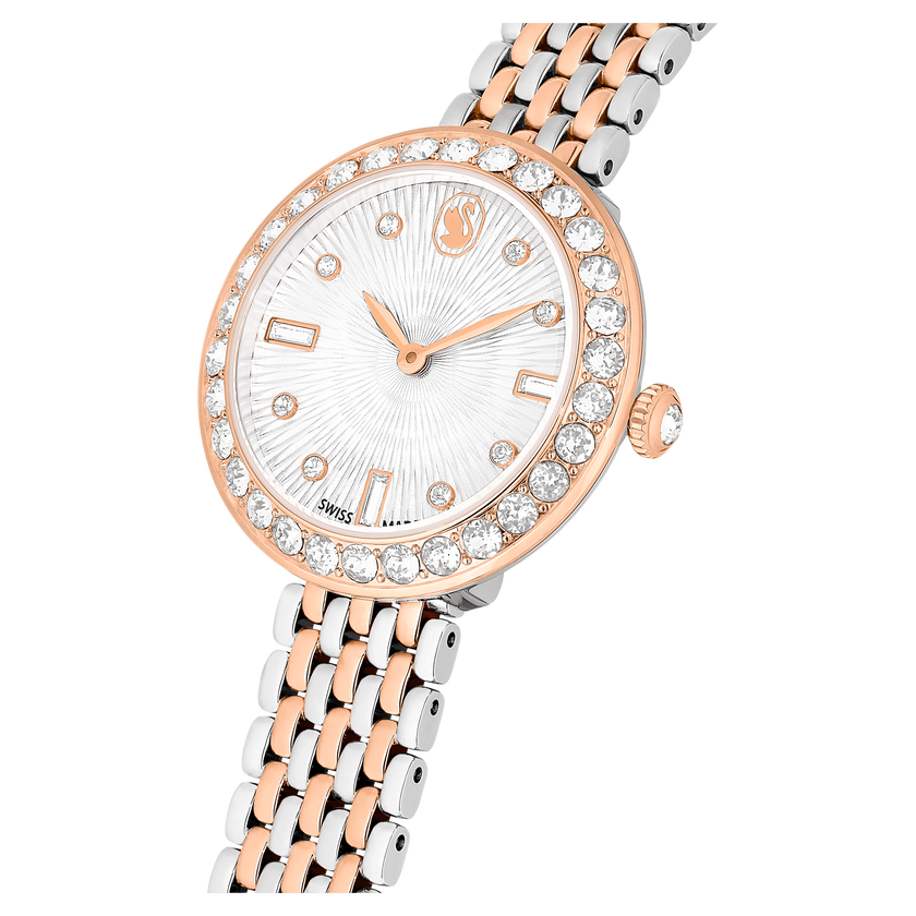 swarovski certa watch  swiss made  metal bracelet  rose gold tone  mixed metal finish