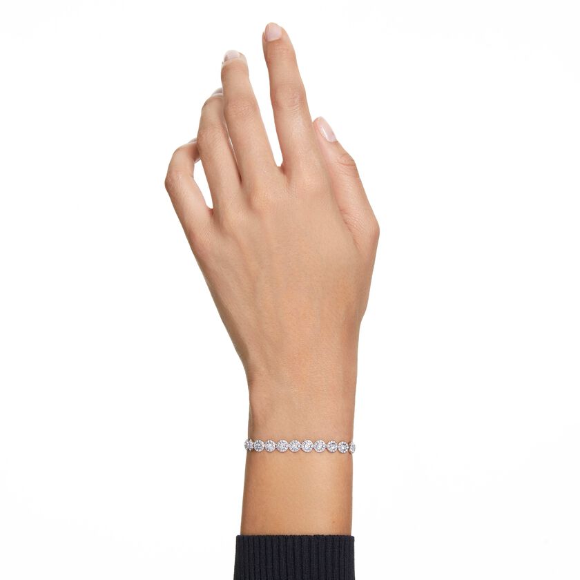 swarovski una angelic tennis bracelet  round cut  small  white  rhodium plated