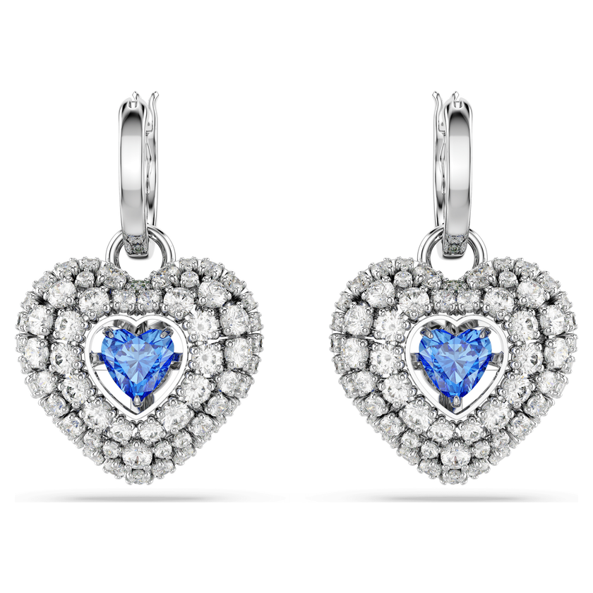 swarovski idyllia drop earrings  heart  blue  rhodium plated