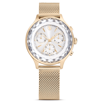 swarovski nova chrono watch  swiss made  metal bracelet  gold tone  champagne gold tone finish