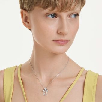 swarovski symbolica pendant  crystal pearl  round cut  pav   horse shoe  white  rhodium plated