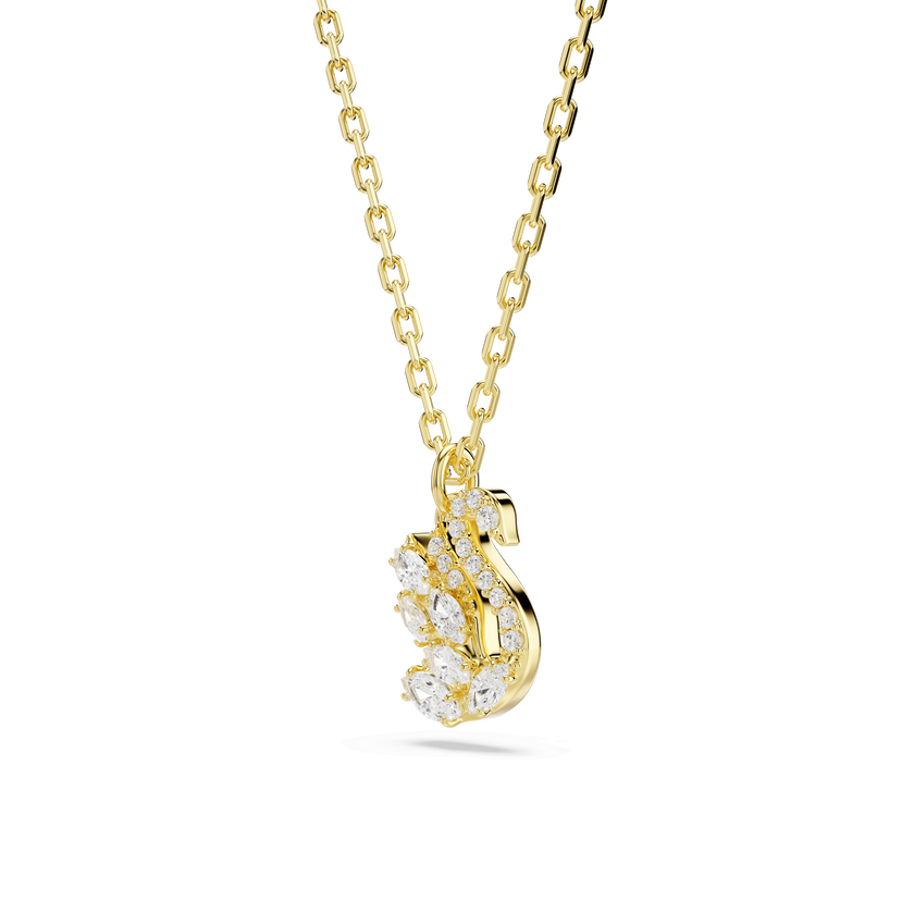 swarovski swan pendant  mixed cuts  swan  white  18k gold finish