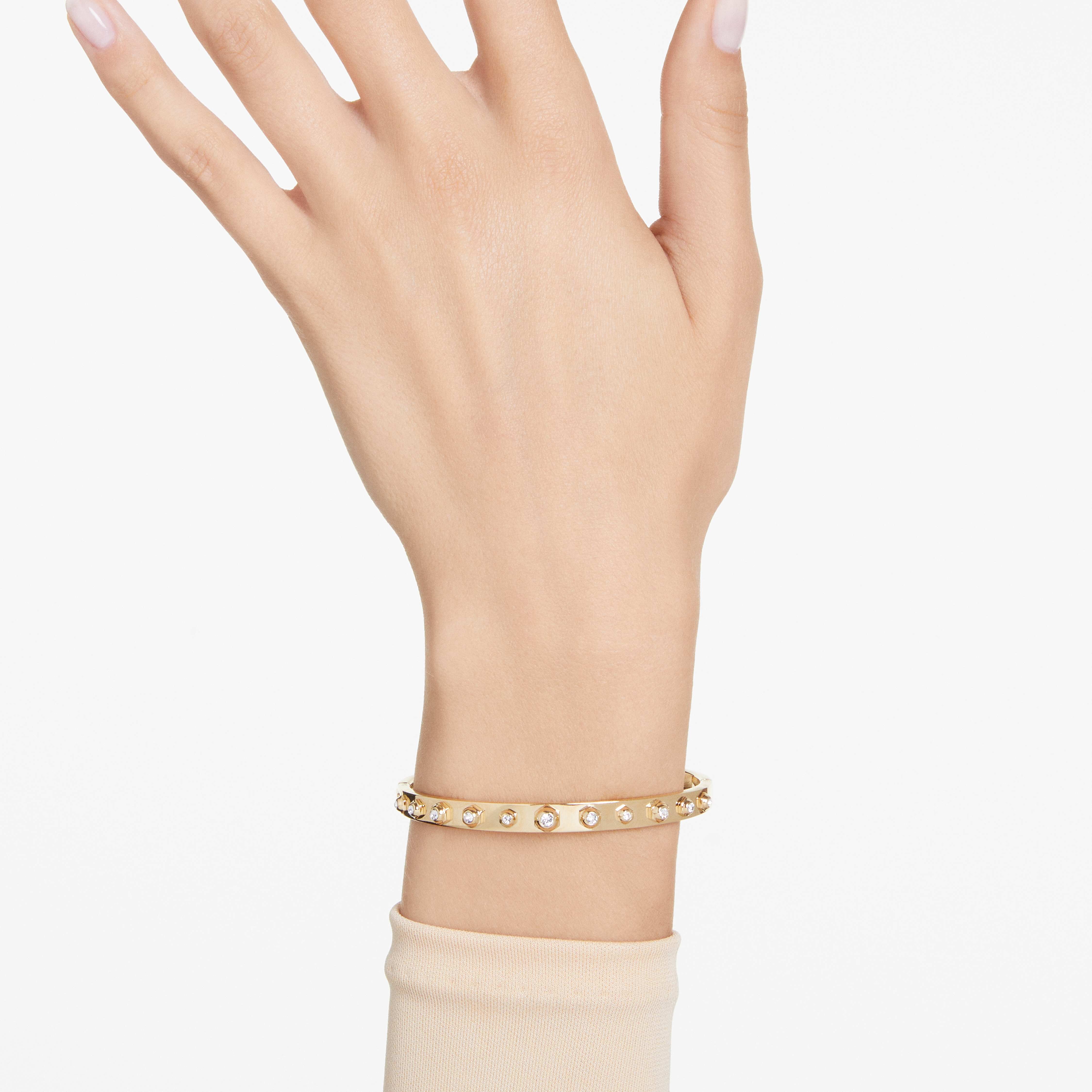 swarovski numina bangle  mixed round cuts  white  gold tone plated