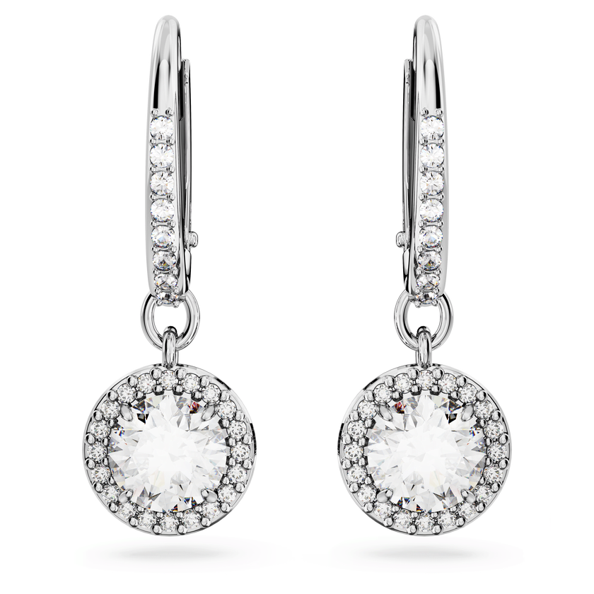 swarovski una angelic drop earrings  round cut  pav   white  rhodium plated