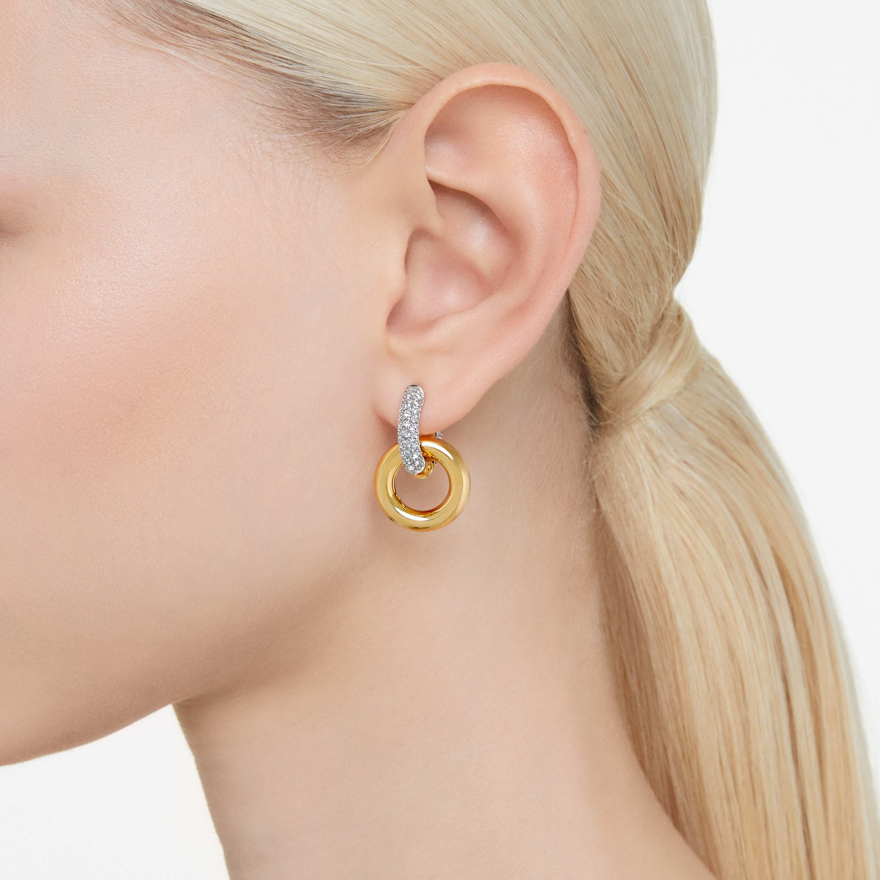 swarovski dextera hoop earrings  interlocking loop  white  gold tone plated