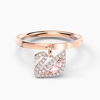 Dazzling Swan Ring, Pink, Rose-gold tone plated