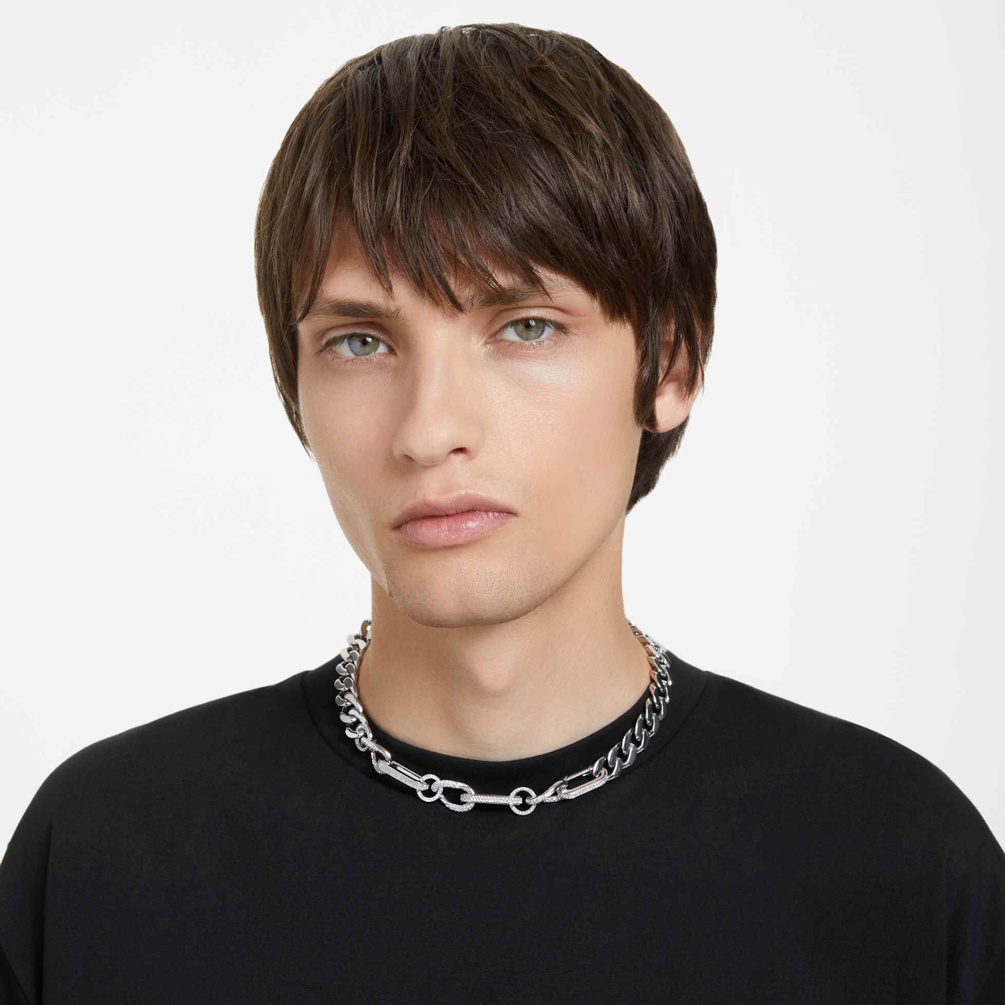 swarovski dextera necklace  pav   statement  mixed links  white  rhodium plated