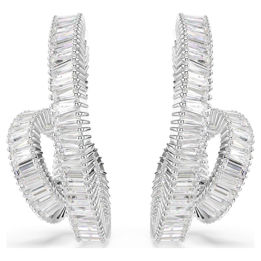 swarovski matrix hoop earrings  baguette cut  ribbon  white  rhodium plated