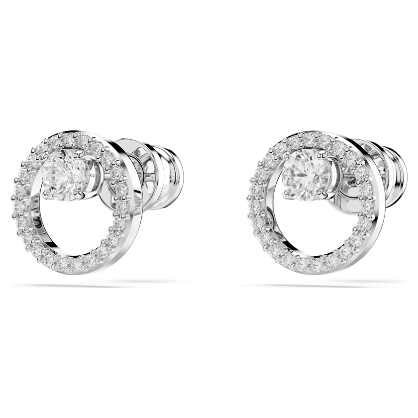 swarovski constella stud earrings  round cut  white  rhodium plated
