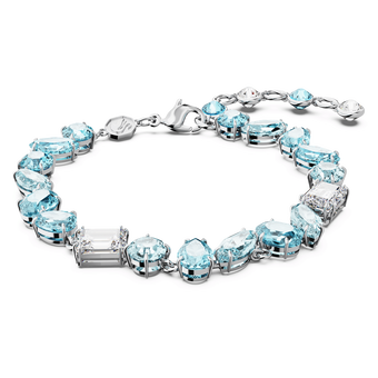 swarovski gema bracelet  mixed cuts  blue  rhodium plated