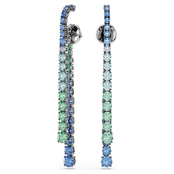 swarovski matrix drop earrings  gradient of round cuts  multicolored  ruthenium plated