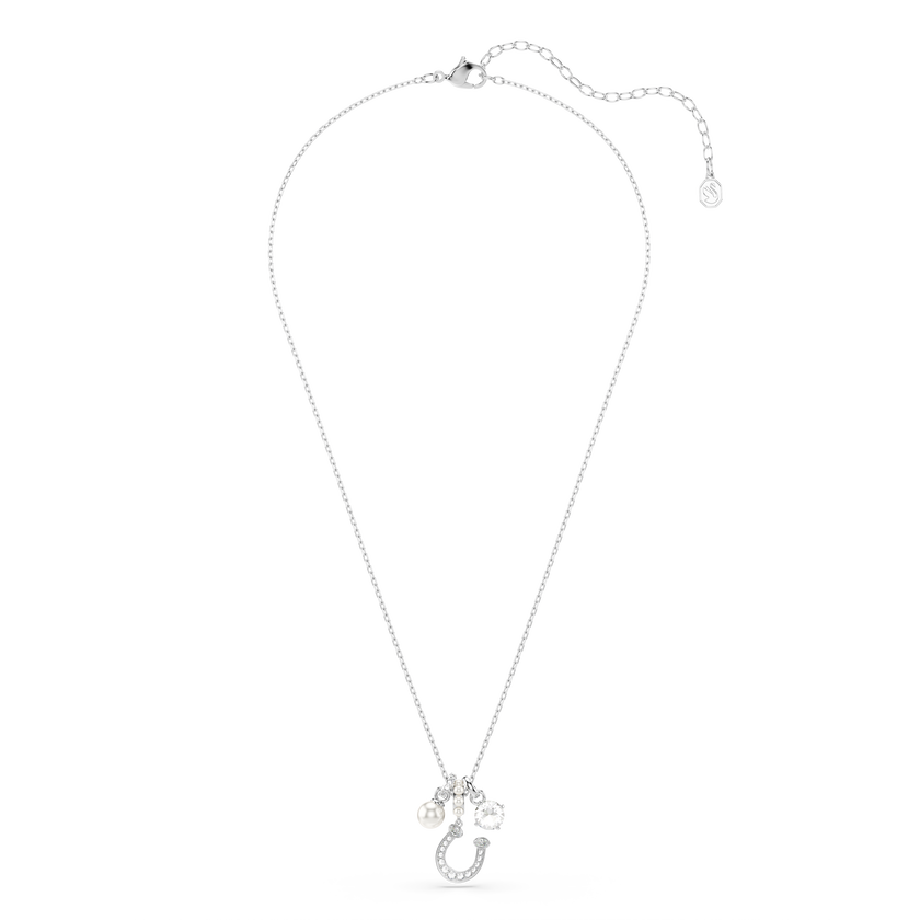 swarovski symbolica pendant  crystal pearl  round cut  pav   horse shoe  white  rhodium plated