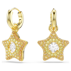 swarovski sublima drop earrings  round cut  star  multicolored  18k gold finish