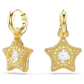 swarovski sublima drop earrings  round cut  star  multicolored  18k gold finish