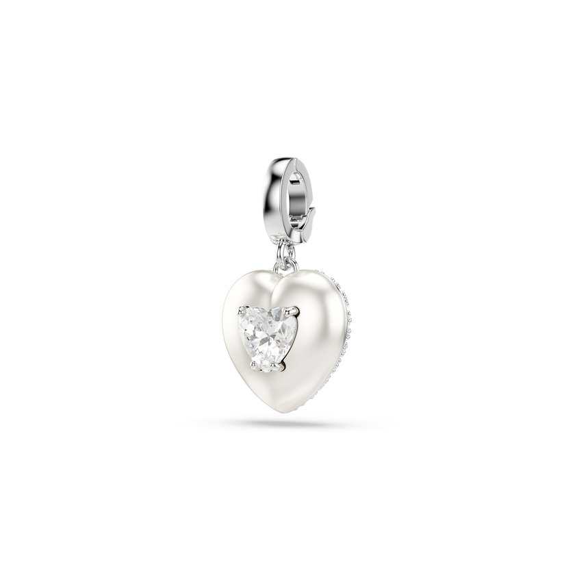 swarovski idyllia charm  mixed cuts  pearl colored coating  heart  white  rhodium plated