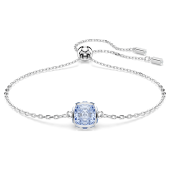 swarovski birthstone bracelet  square cut  march  blue  rhodium plated