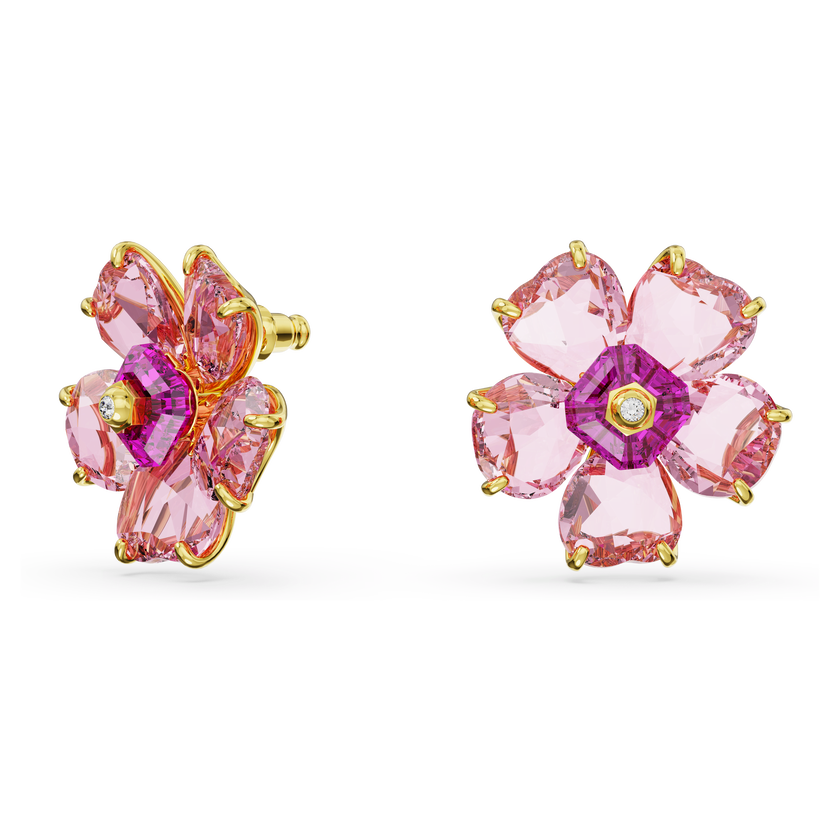 swarovski idyllia stud earrings  flower  pink  gold tone plated