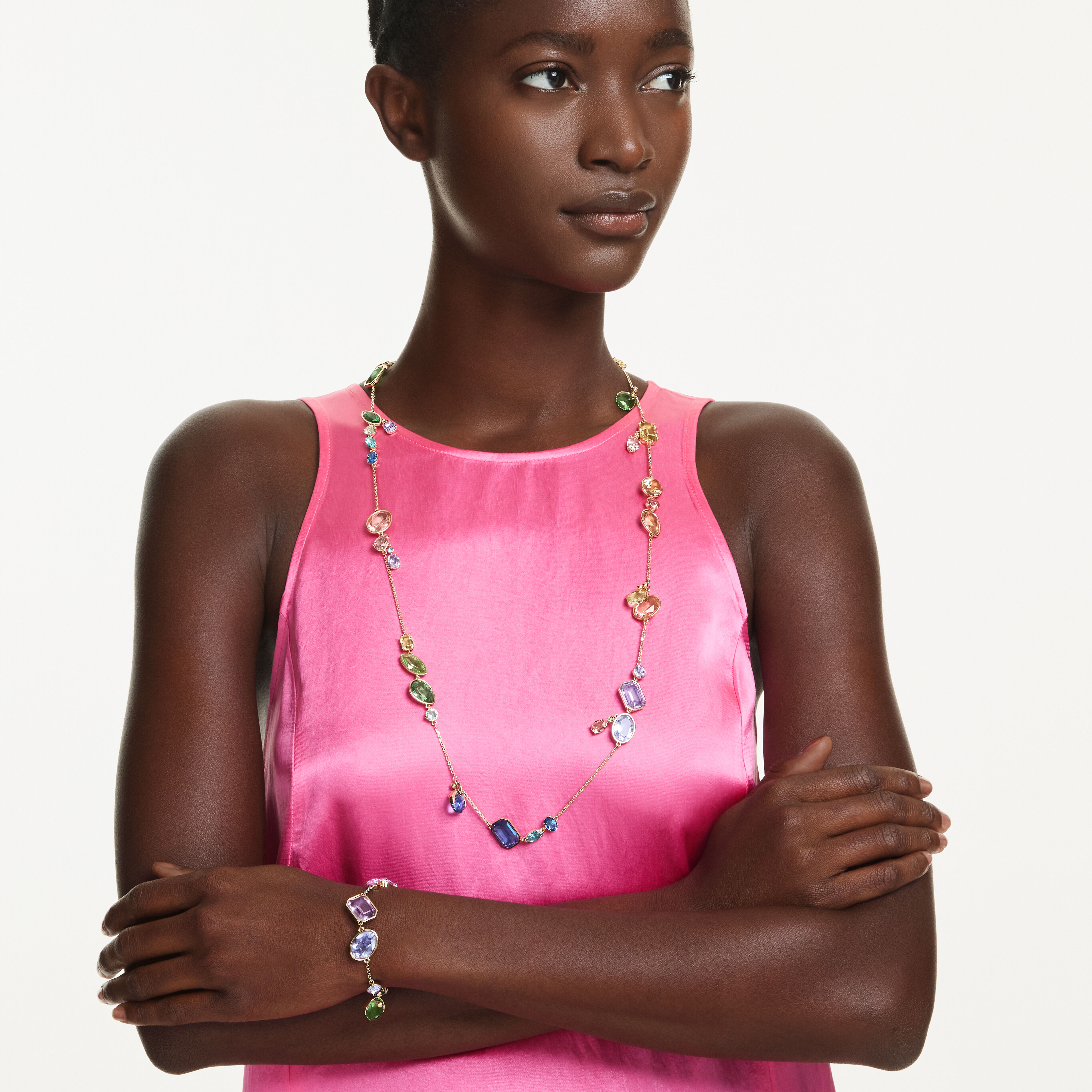 swarovski gema strandage  mixed cuts  multicolored  gold tone plated