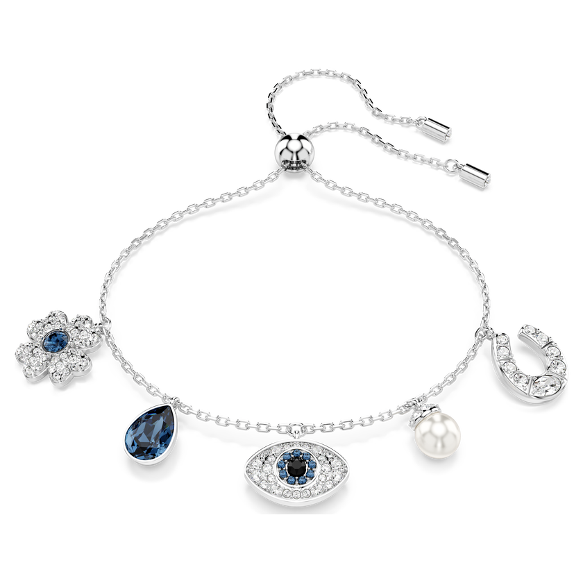swarovski symbolica bracelet  clover  evil eye and horseshoe  blue  rhodium plated