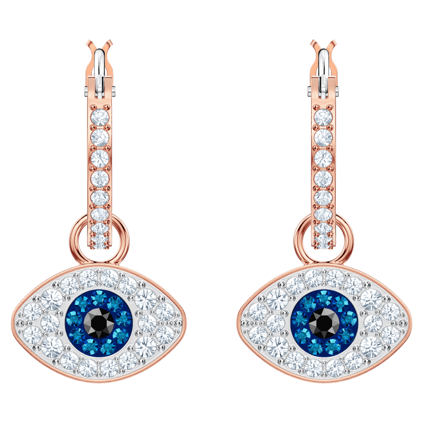 swarovski symbolica hoop earrings  evil eye  blue  rose gold tone plated
