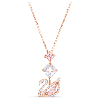 swarovski swan pendant  swan  pink  rose gold tone plated