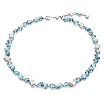 Gema necklace, Mixed cuts, Blue, Rhodium plated swarovski gema necklace mixed cuts blue rhodium plated