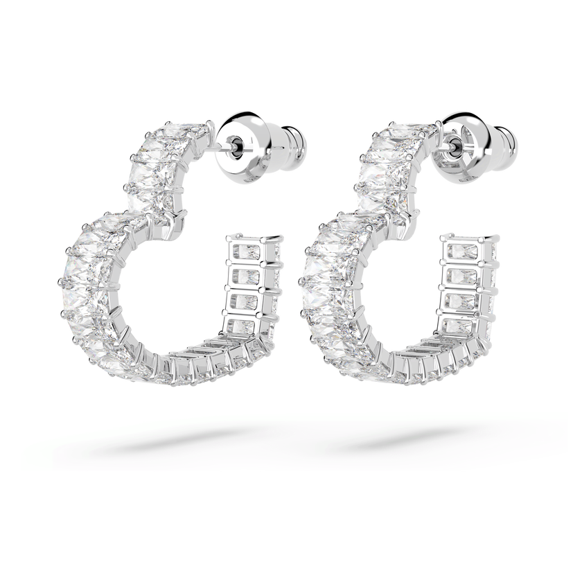 swarovski matrix hoop earrings  baguette cut  heart  small  white  rhodium plated