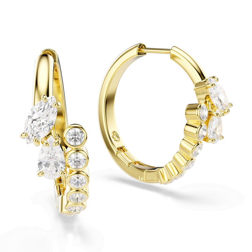 swarovski mesmera hoop earrings  mixed cuts  white  18k gold finish