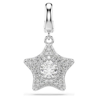 swarovski sublima charm  round cut  star  white  rhodium plated