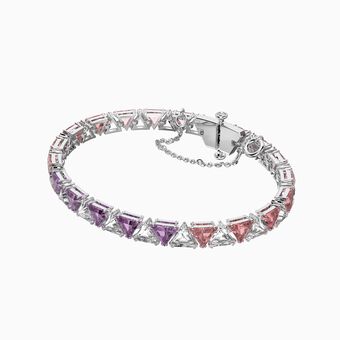 Millenia bracelet, Triangle Swarovski zirconia, Pink, Rhodium plated