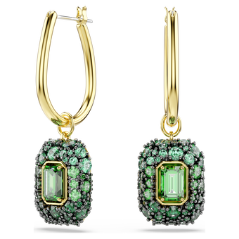 swarovski sublima drop earrings  octagon cut  green  18k gold finish